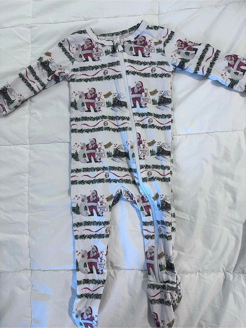 Velvet Fawn Zippered Footie - Christmas Santa Train